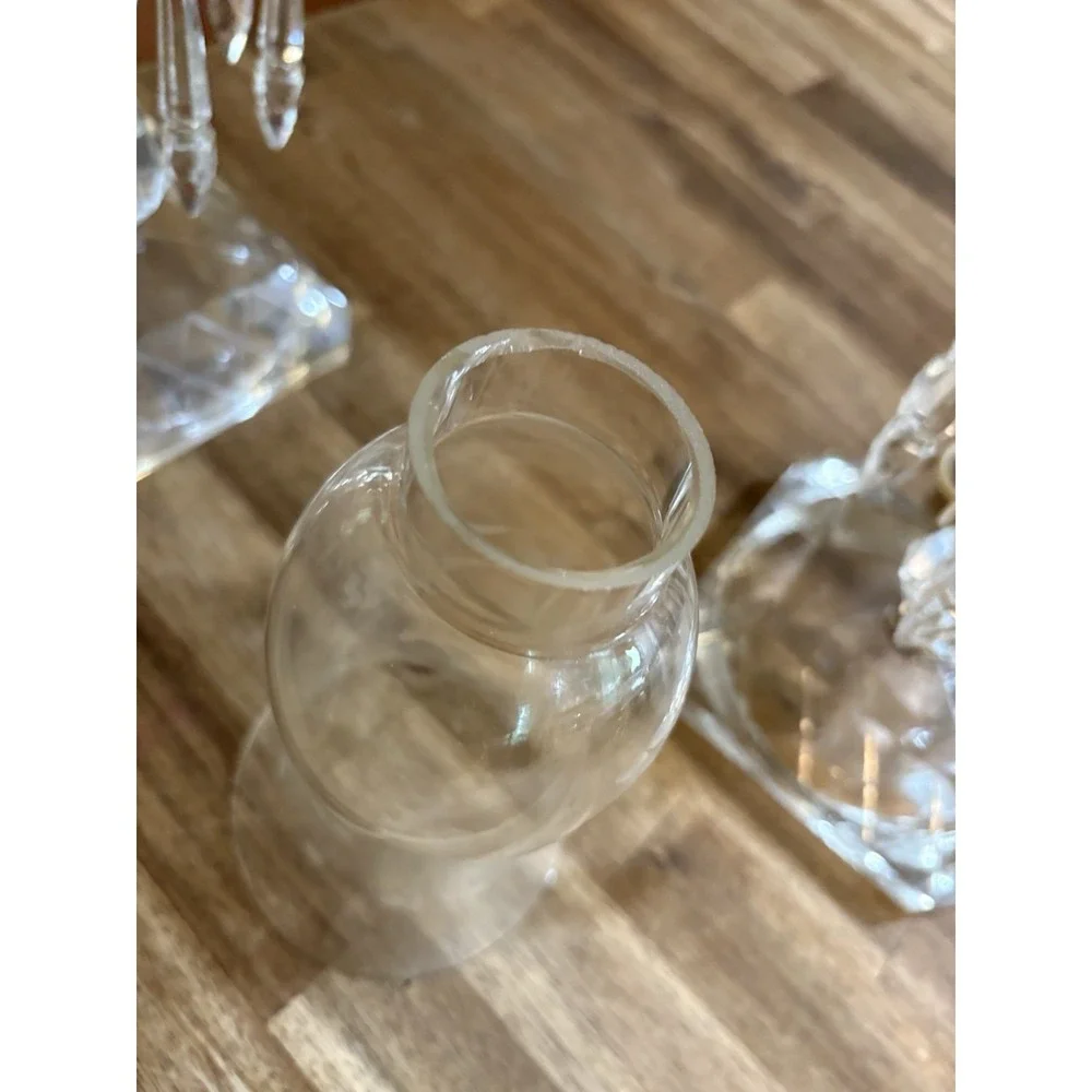 VTG Crystal Hurricane Buffet Lamps Mantle Etched Globes Prisms 15